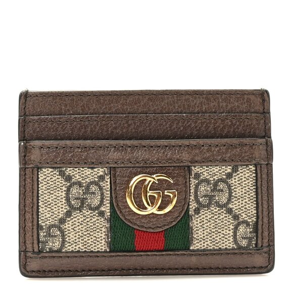 Gucci  GG Supreme Monogram Textured Dollar Calfskin Ophidia Card Holder Beige Eb - Picture 1 of 6